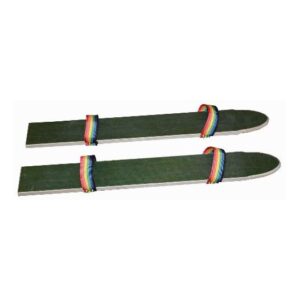 2 skis de motricité en bois avec lanières multicolores